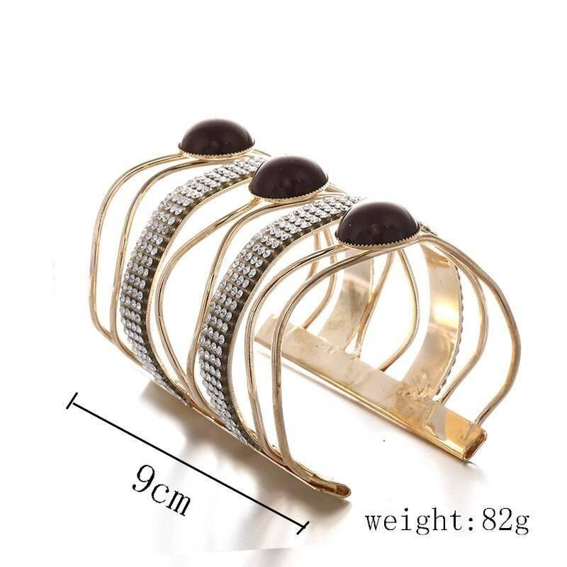 LZHLQ 2021 New Fashion Maxi Metal Bangles Women Trendy Resin Mosaic Crystal Bracelet Smooth Wide Opening Adjustable Bangle