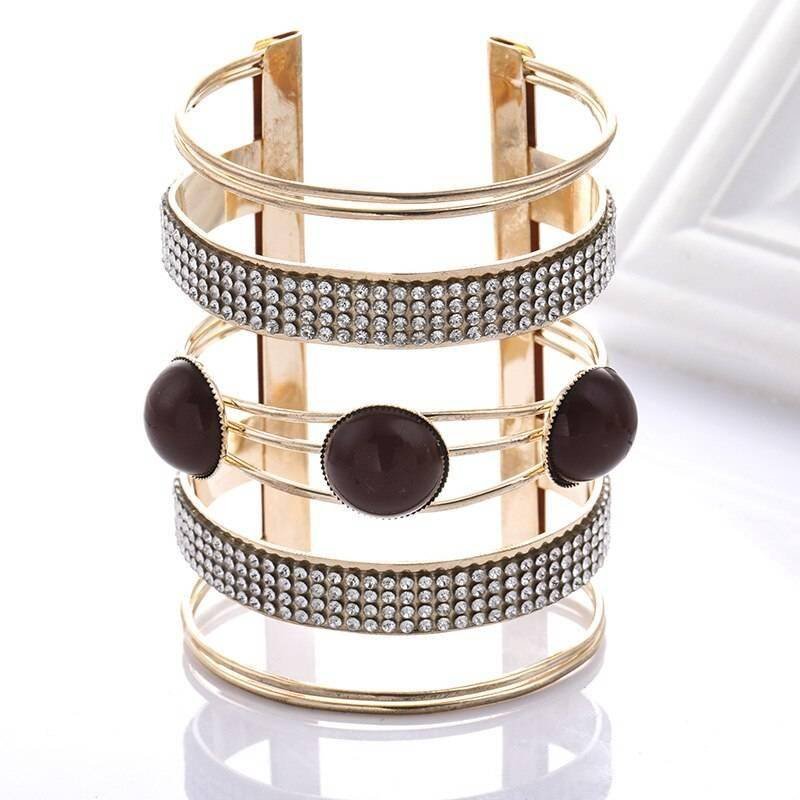 LZHLQ 2021 New Fashion Maxi Metal Bangles Women Trendy Resin Mosaic Crystal Bracelet Smooth Wide Opening Adjustable Bangle