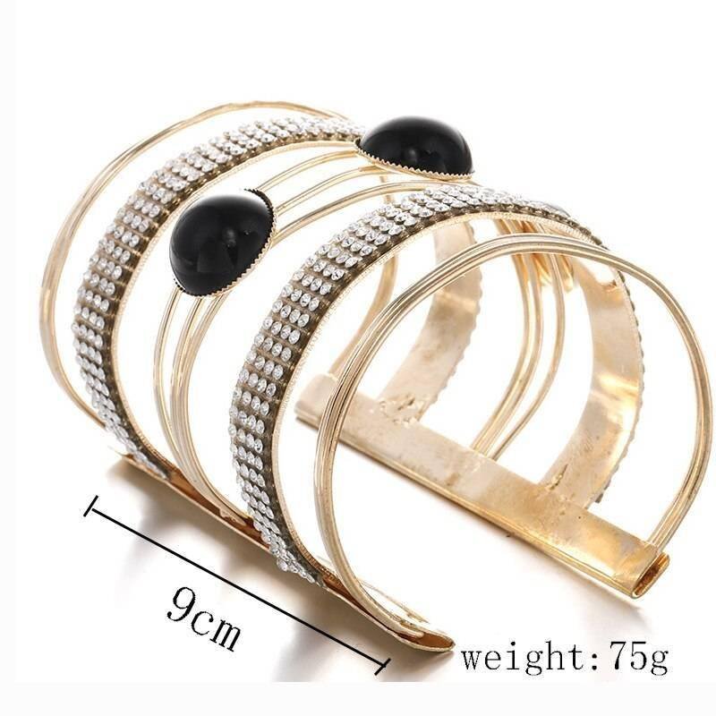 LZHLQ 2021 New Fashion Maxi Metal Bangles Women Trendy Resin Mosaic Crystal Bracelet Smooth Wide Opening Adjustable Bangle