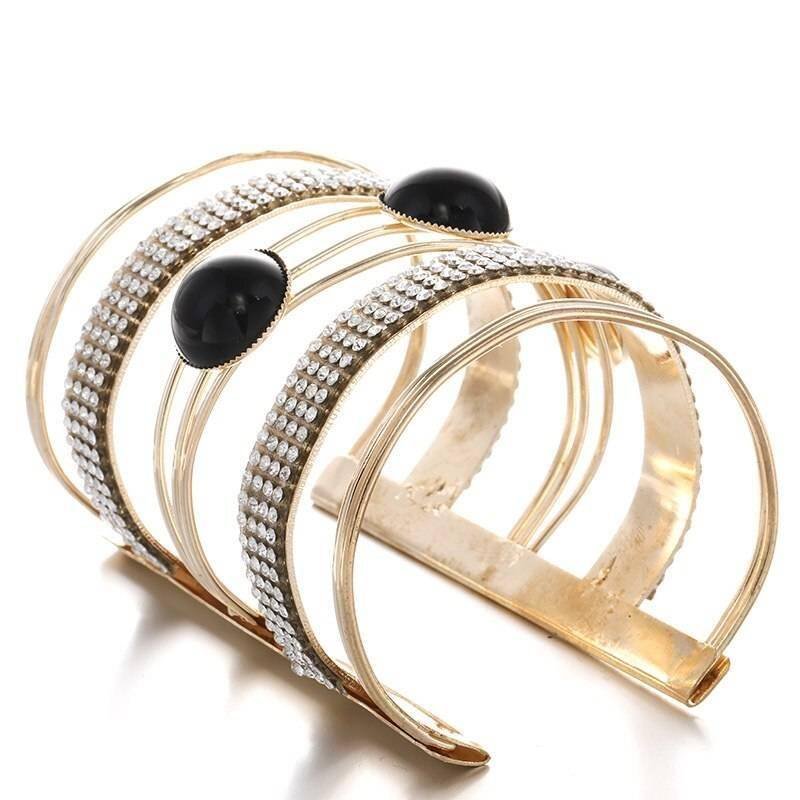 LZHLQ 2021 New Fashion Maxi Metal Bangles Women Trendy Resin Mosaic Crystal Bracelet Smooth Wide Opening Adjustable Bangle
