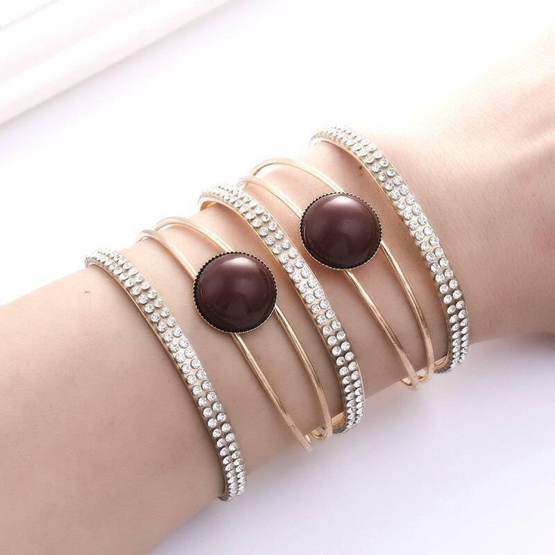 LZHLQ 2021 New Fashion Maxi Metal Bangles Women Trendy Resin Mosaic Crystal Bracelet Smooth Wide Opening Adjustable Bangle