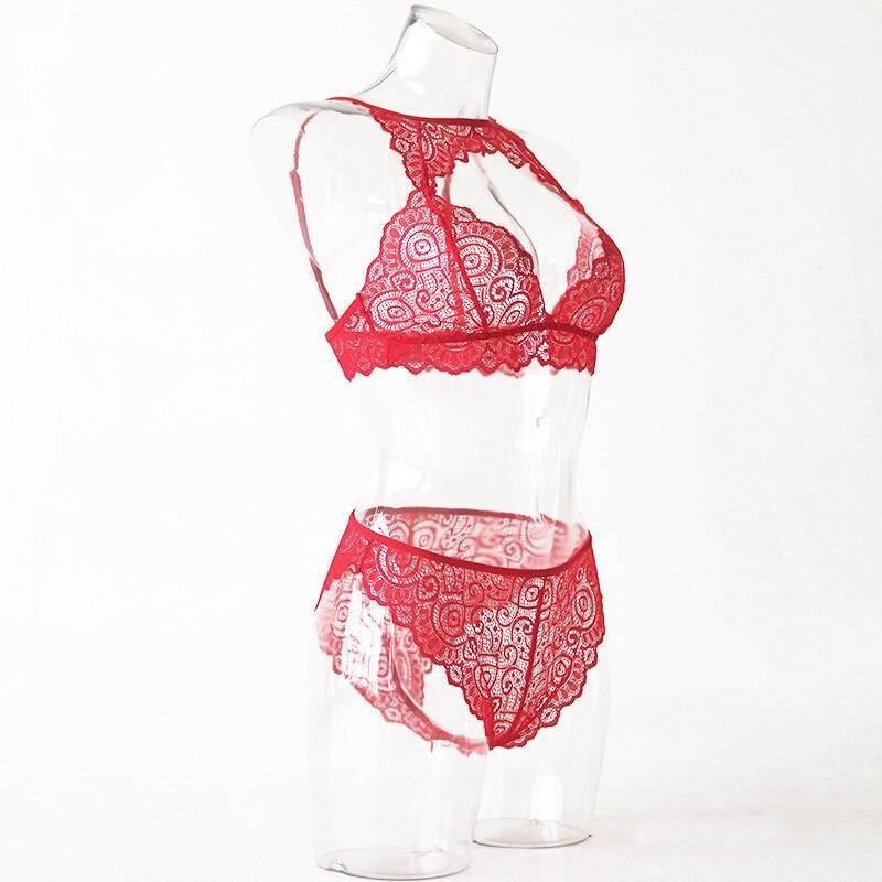 Lace Babydoll Open Bra Set Women Sexy Bra G-String & Lingerie Sets Embroidery Transparent Bralette Set Erotic Sexy Underwear Set