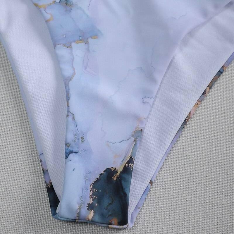 New Sexy Marble Print Push Up bikini Women Swimsuit Female Swimwear 3-piece Bikini set V-Bar Wired Short Skirt Bathing suit Swim