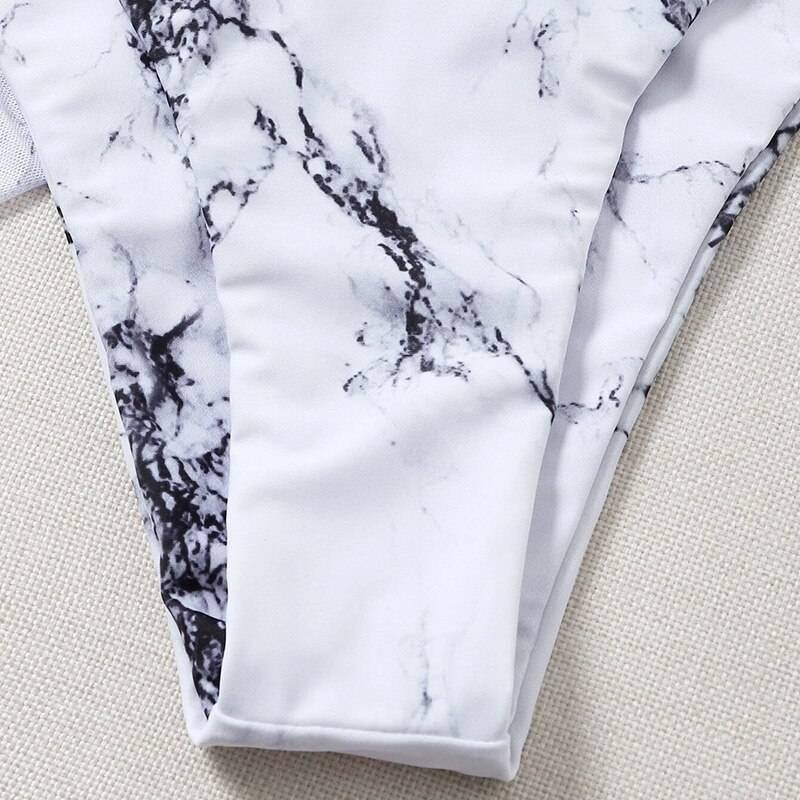 New Sexy Marble Print Push Up bikini Women Swimsuit Female Swimwear 3-piece Bikini set V-Bar Wired Short Skirt Bathing suit Swim