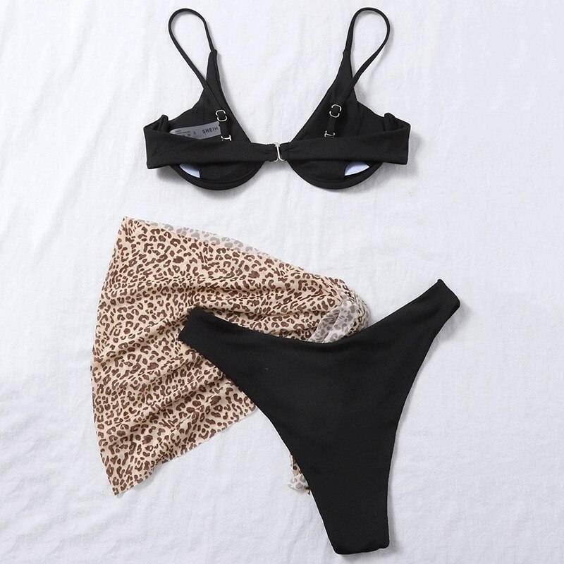 New Sexy Marble Print Push Up bikini Women Swimsuit Female Swimwear 3-piece Bikini set V-Bar Wired Short Skirt Bathing suit Swim