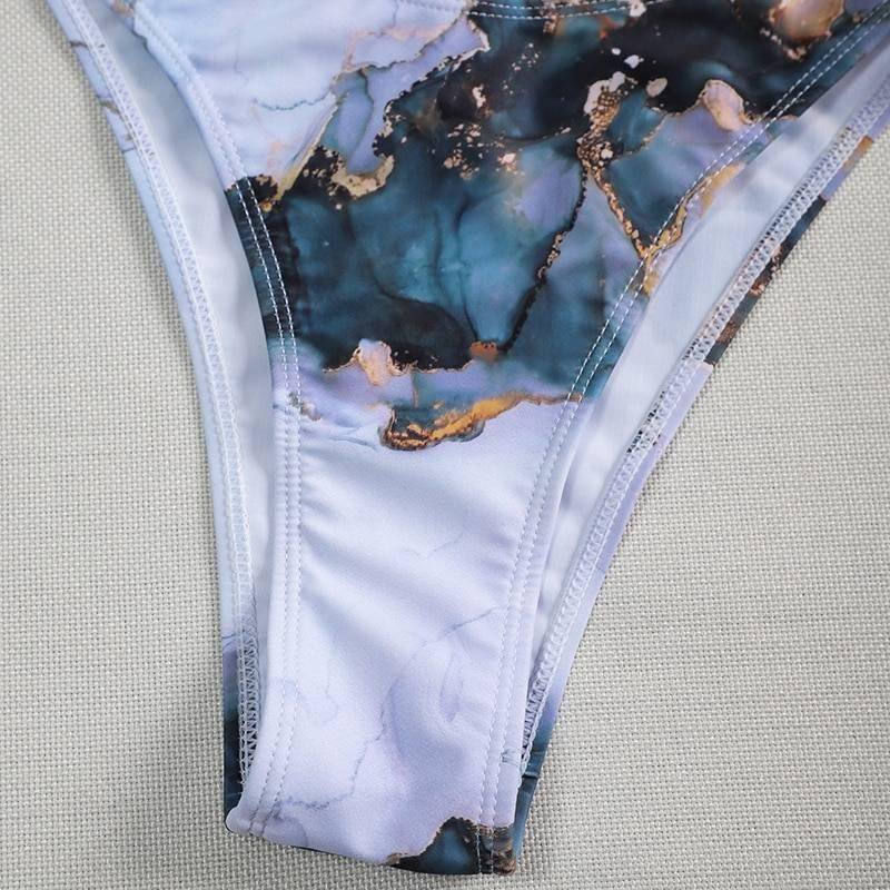 New Sexy Marble Print Push Up bikini Women Swimsuit Female Swimwear 3-piece Bikini set V-Bar Wired Short Skirt Bathing suit Swim
