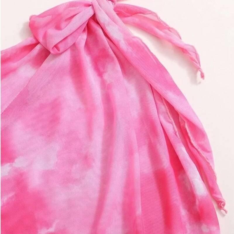 Peachtan Tie dye bikini 2020 Skirted swimsuit women High cut 3 piece suit halter swimwear female Triangle bathing suit Backless