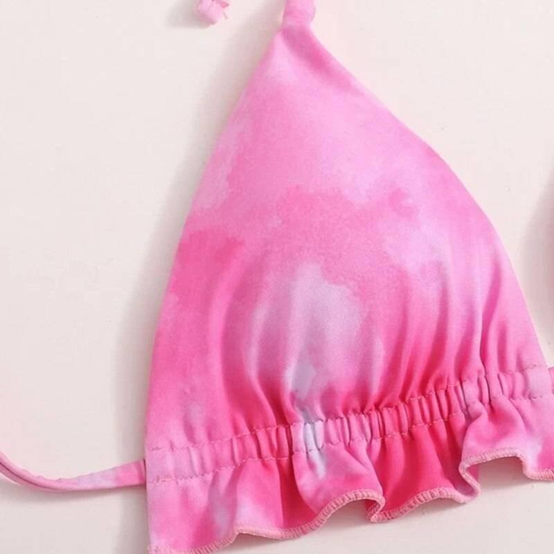 Peachtan Tie dye bikini 2020 Skirted swimsuit women High cut 3 piece suit halter swimwear female Triangle bathing suit Backless