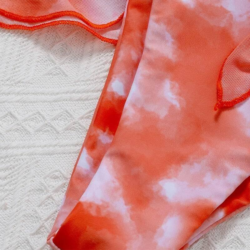 Peachtan Tie dye bikini 2020 Skirted swimsuit women High cut 3 piece suit halter swimwear female Triangle bathing suit Backless