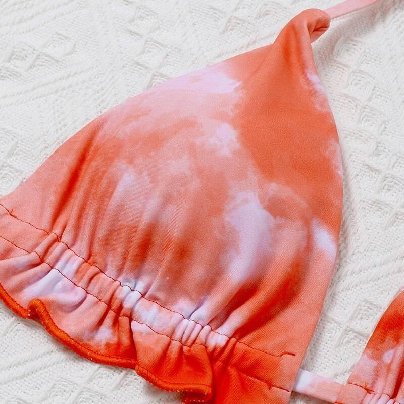 Peachtan Tie dye bikini 2020 Skirted swimsuit women High cut 3 piece suit halter swimwear female Triangle bathing suit Backless