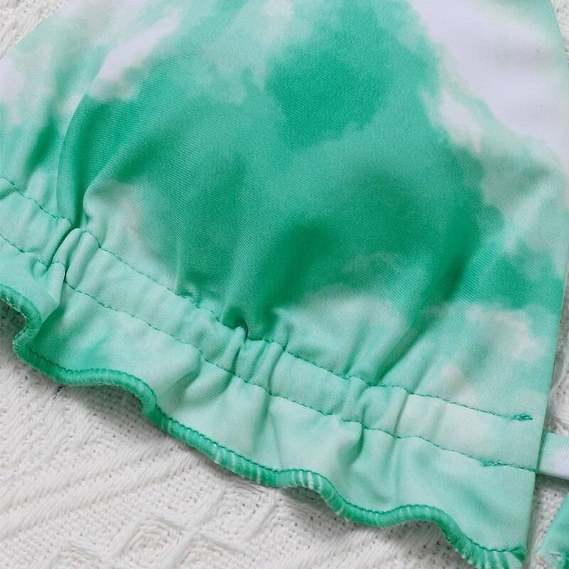 Peachtan Tie dye bikini 2020 Skirted swimsuit women High cut 3 piece suit halter swimwear female Triangle bathing suit Backless