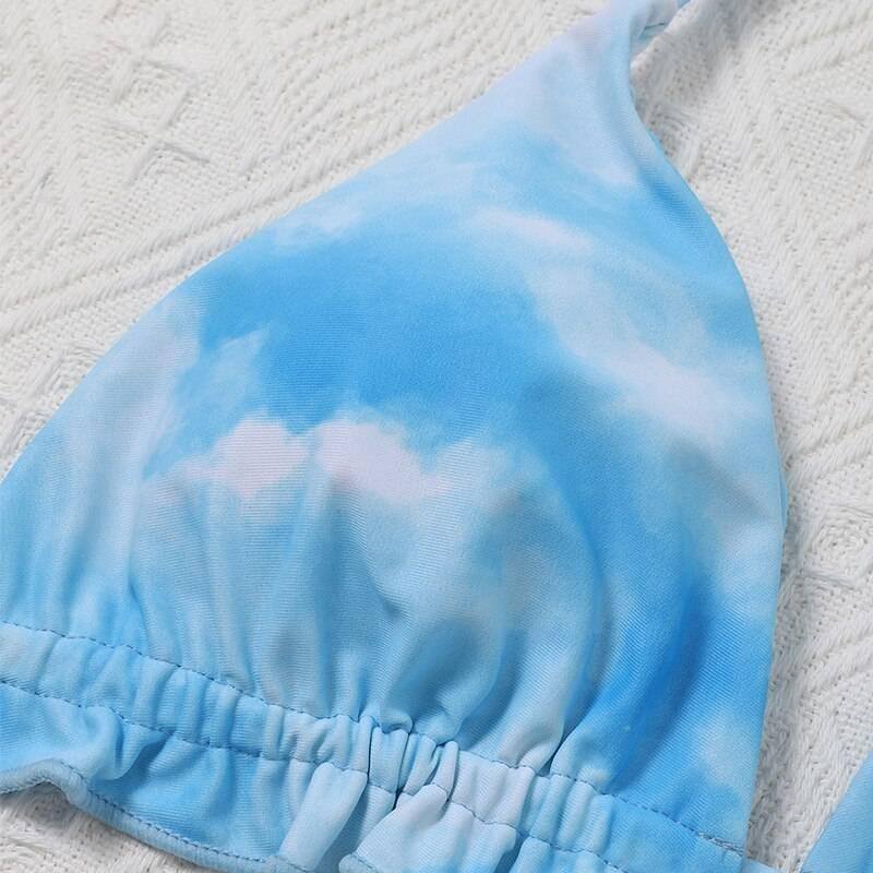 Peachtan Tie dye bikini 2020 Skirted swimsuit women High cut 3 piece suit halter swimwear female Triangle bathing suit Backless