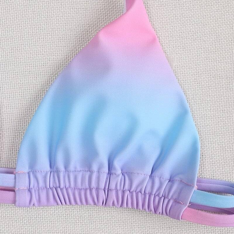 Sexy pink print swimsuit 3pieces mesh bikini set Triangle micro bikini String halter swimwear women Low waist bathing suit New