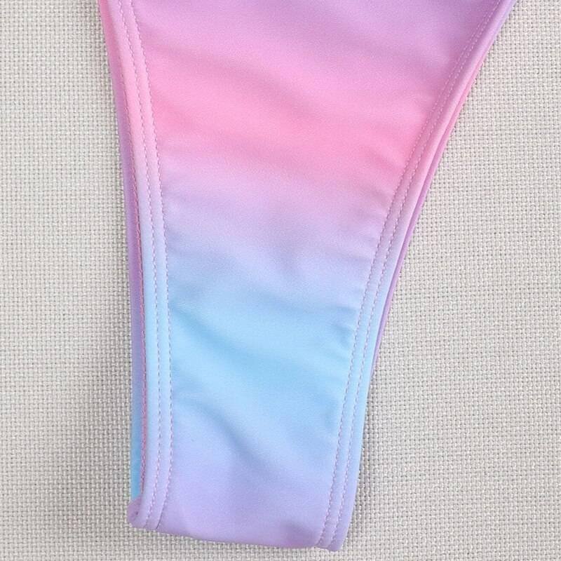 Sexy pink print swimsuit 3pieces mesh bikini set Triangle micro bikini String halter swimwear women Low waist bathing suit New