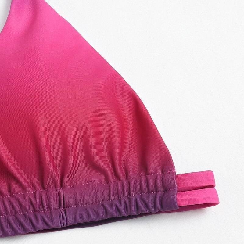Sexy pink print swimsuit 3pieces mesh bikini set Triangle micro bikini String halter swimwear women Low waist bathing suit New