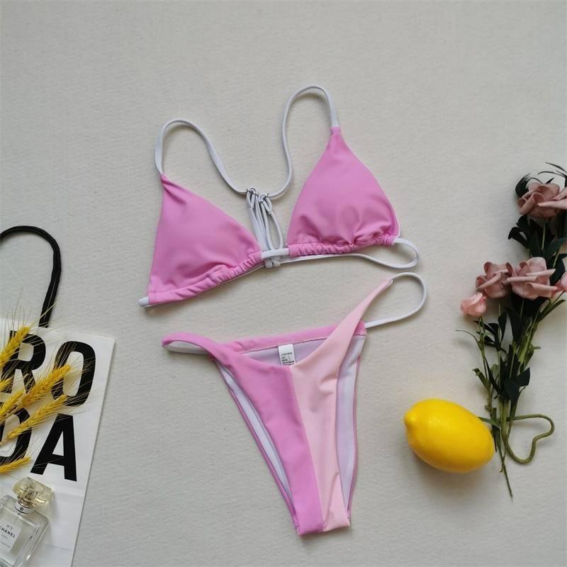 Solid Color Bikinis Pleated Micro Thong Two Piece Bathing Suit 2021 New Women Swimwear One Shoulder Bikini Set Push Up Swimsuit
