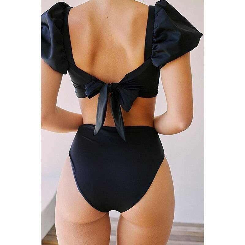 In-X Solid white ruffle swimsuit female Bandeau bikini 2020 Short sleeve swimwear women Tie side bathing suit High cut Biquini