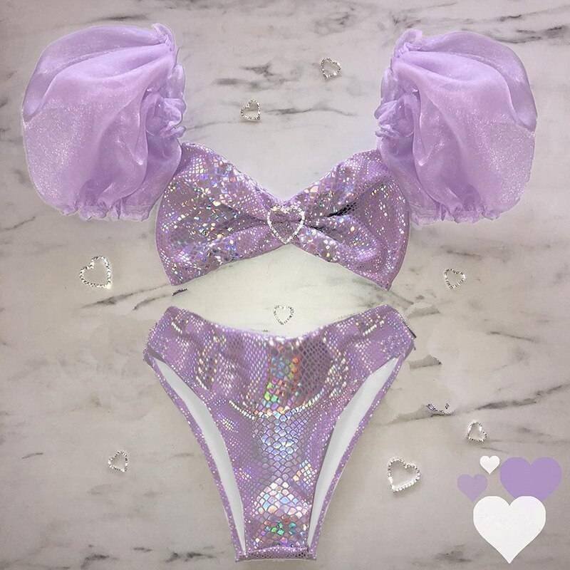 In-X Solid white ruffle swimsuit female Bandeau bikini 2020 Short sleeve swimwear women Tie side bathing suit High cut Biquini