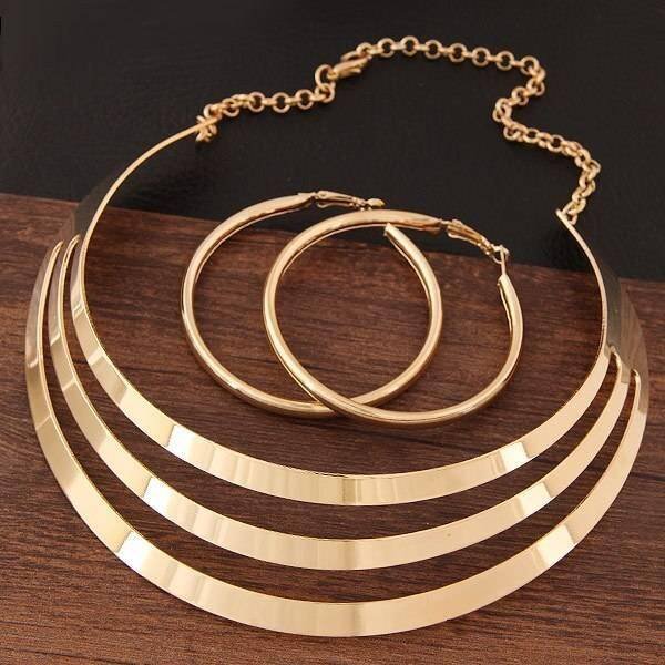 KMVEXO Trendy Gold Metal Torques Necklace Round Earrings Sets Women Party Statement Jewelry Dress Accessories Bijoux Female Gift