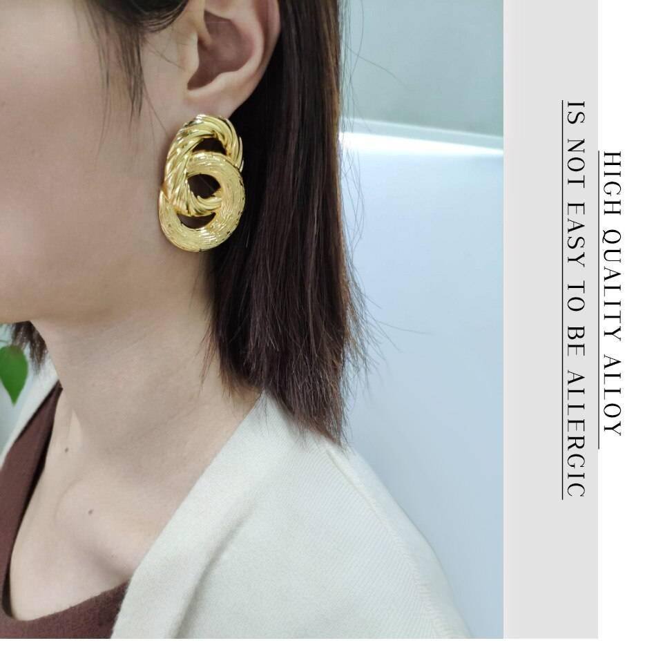 VCORM Vintage Fashion Gold Big Pendant Earrings for Women Geometry Crossed Metal Loops Drop Earrings Statement Women Jewelry