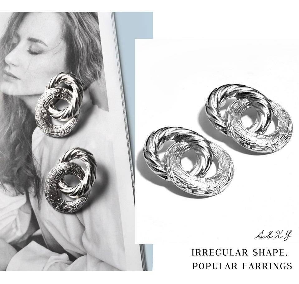 VCORM Vintage Fashion Gold Big Pendant Earrings for Women Geometry Crossed Metal Loops Drop Earrings Statement Women Jewelry