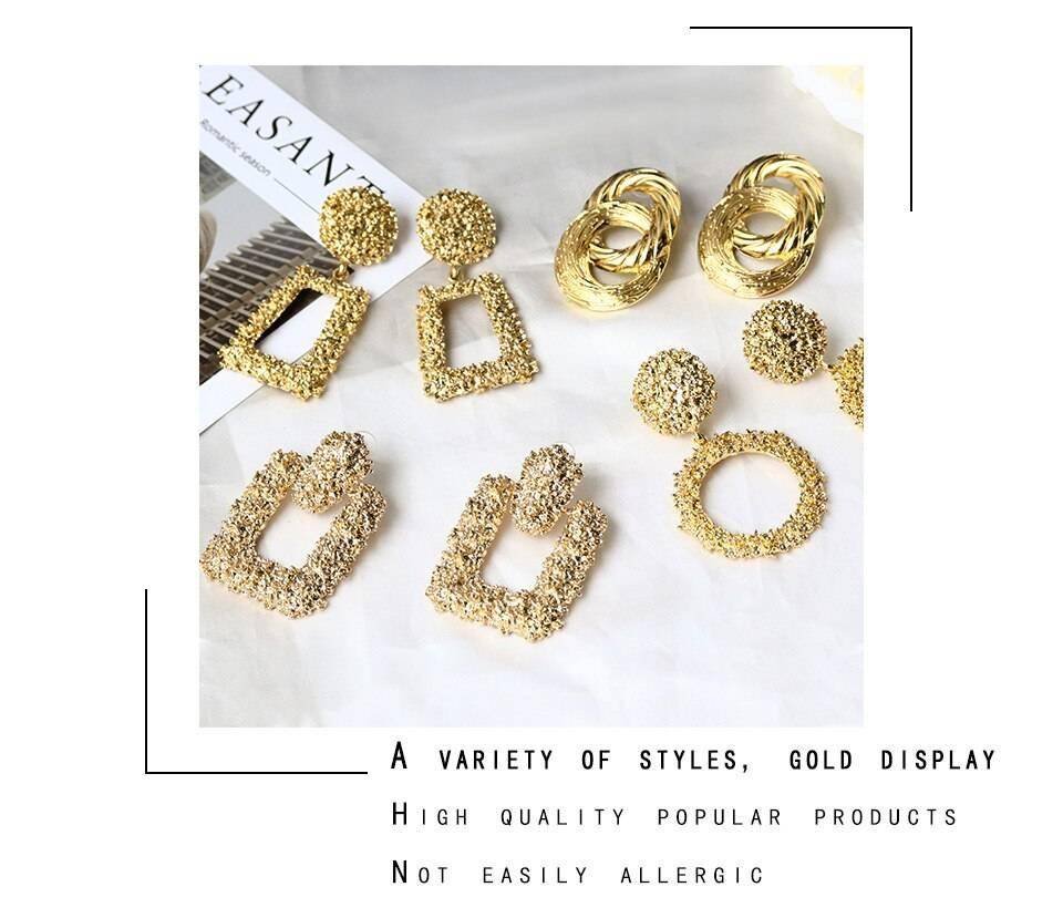 VCORM Vintage Fashion Gold Big Pendant Earrings for Women Geometry Crossed Metal Loops Drop Earrings Statement Women Jewelry