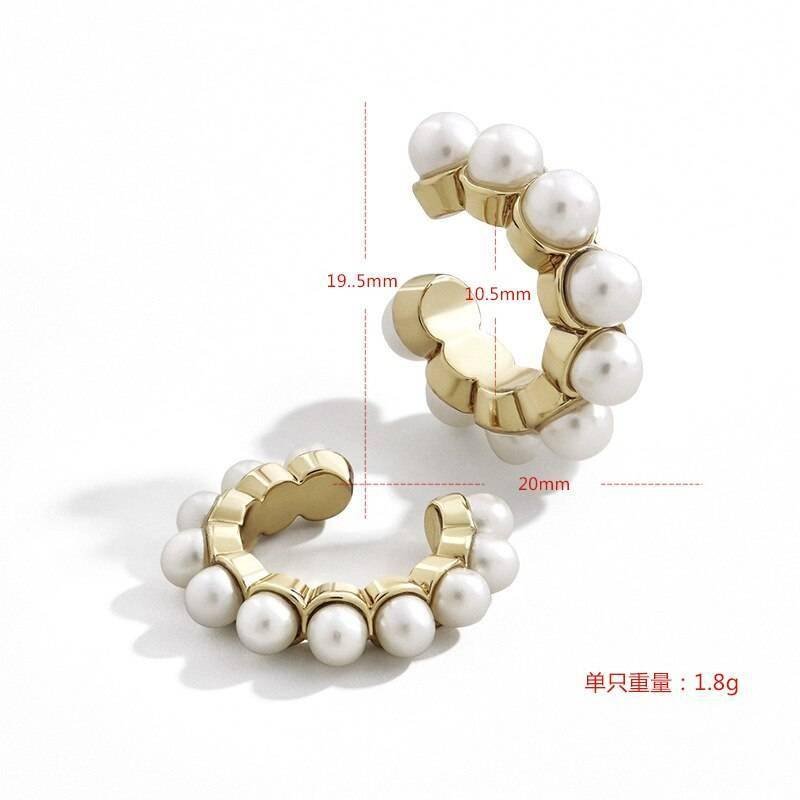 Women Elegant White/Black Simulated Pearls Statement Earrings Big Small Circle Round Metal Gold Hoop Earrings Nightclub Jewelry