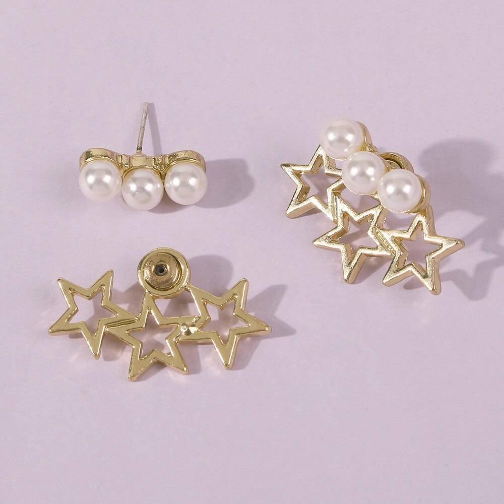 Women Elegant White/Black Simulated Pearls Statement Earrings Big Small Circle Round Metal Gold Hoop Earrings Nightclub Jewelry