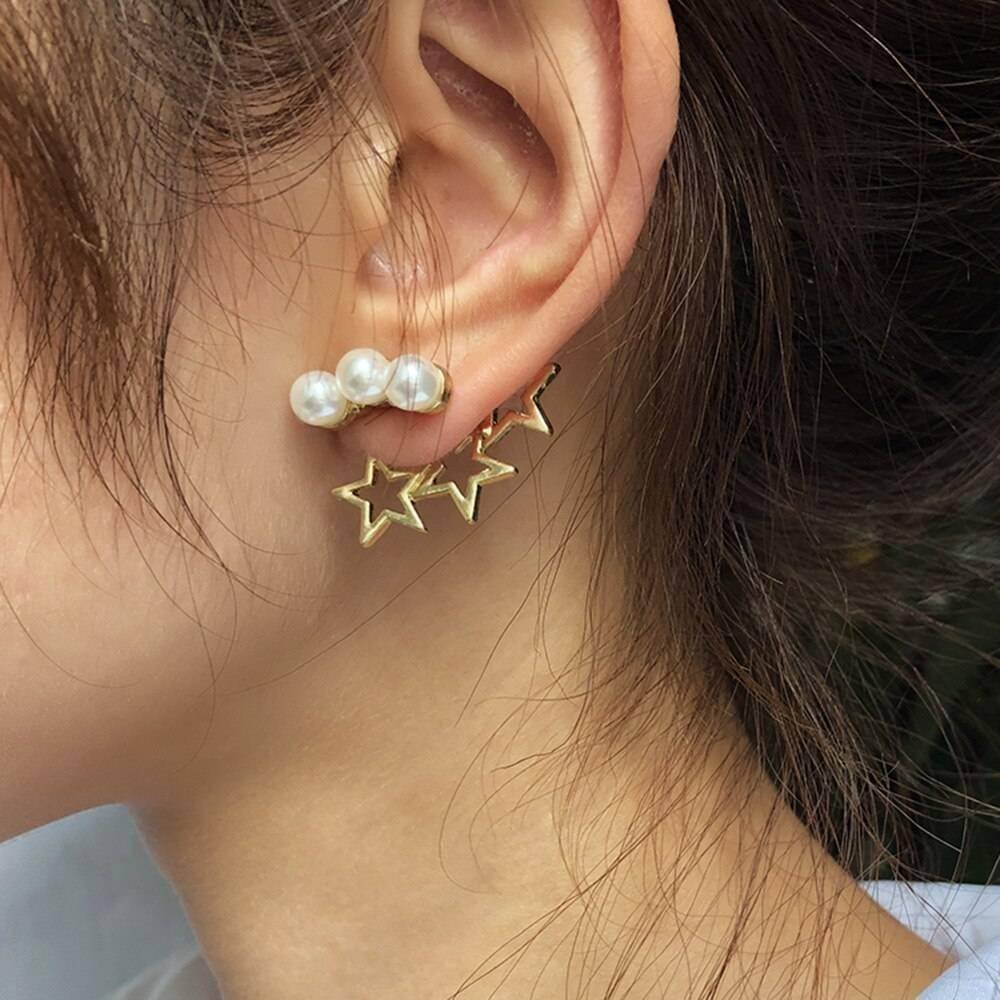 Women Elegant White/Black Simulated Pearls Statement Earrings Big Small Circle Round Metal Gold Hoop Earrings Nightclub Jewelry