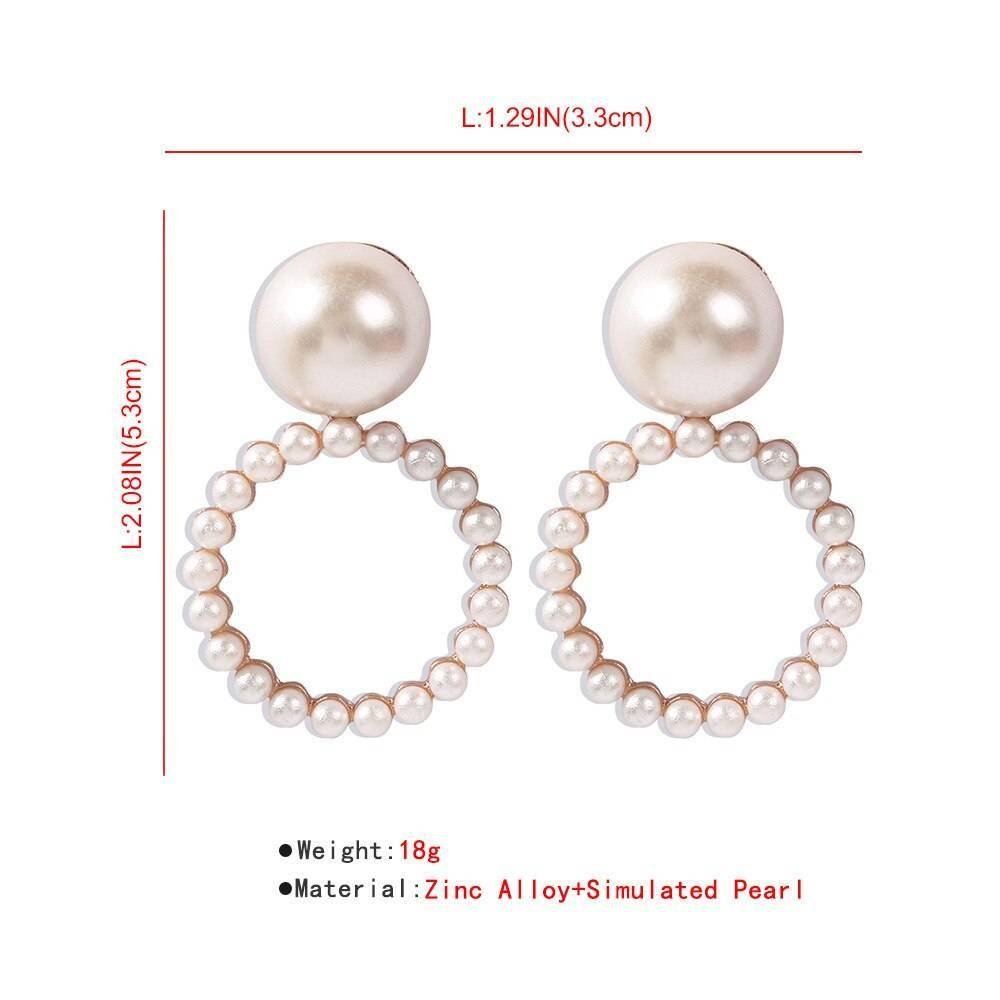 Women Elegant White/Black Simulated Pearls Statement Earrings Big Small Circle Round Metal Gold Hoop Earrings Nightclub Jewelry
