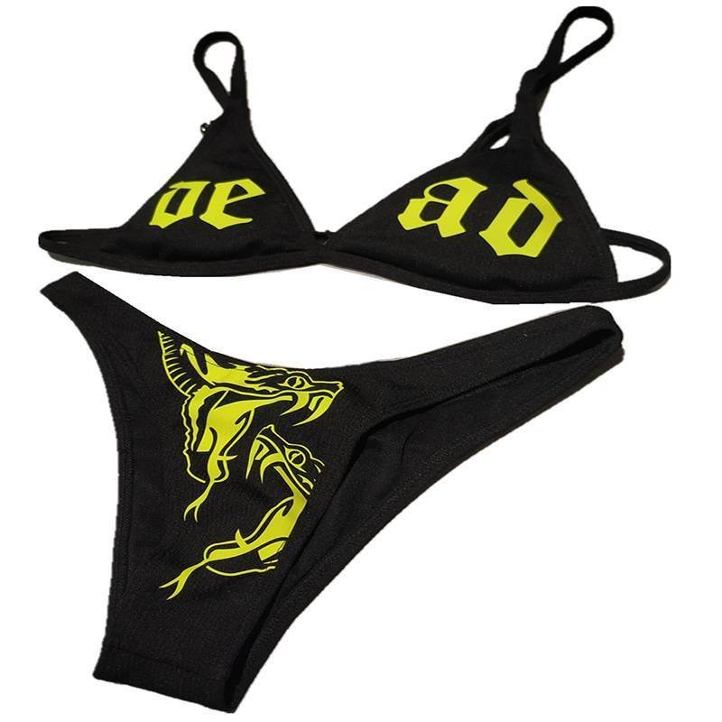 Women Sexy Bikinis Set Swimsuit Female 2021 Bikini Set New Sexy Letter Print High Waist Swim Suit Swimwear Retro Bathing Suit