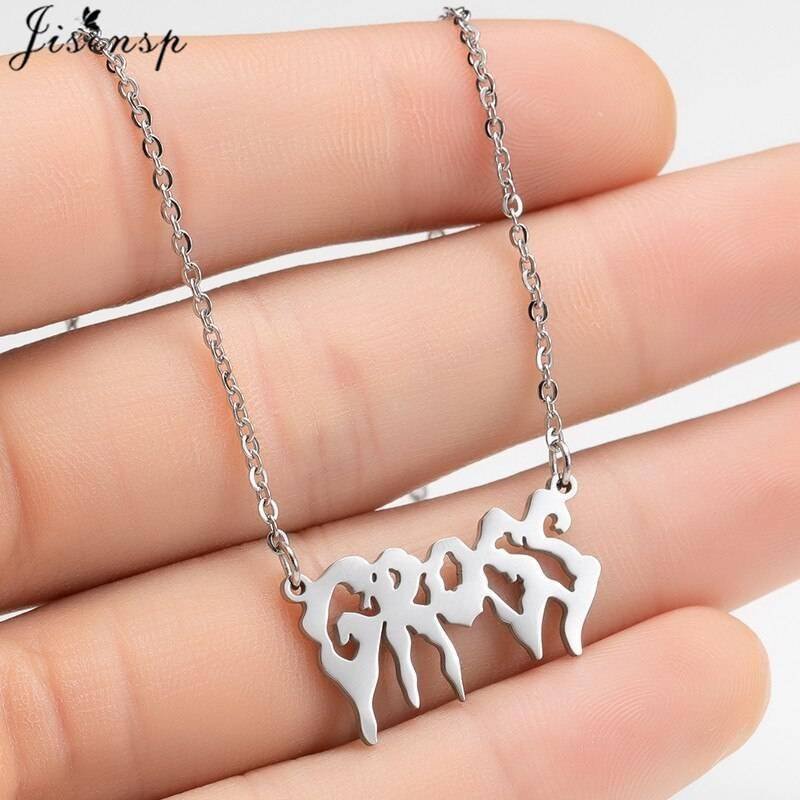 Hip Hop Art Letter Stainless Steel Necklace Gothic Punk Gross babygirl angel Baby princess prince Pendant Harajuku Necklace Gift