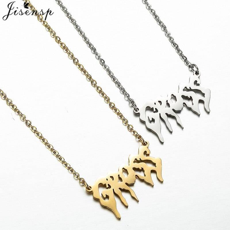 Hip Hop Art Letter Stainless Steel Necklace Gothic Punk Gross babygirl angel Baby princess prince Pendant Harajuku Necklace Gift
