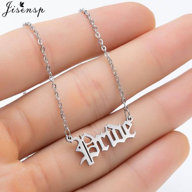 Hip Hop Art Letter Stainless Steel Necklace Gothic Punk Gross babygirl angel Baby princess prince Pendant Harajuku Necklace Gift