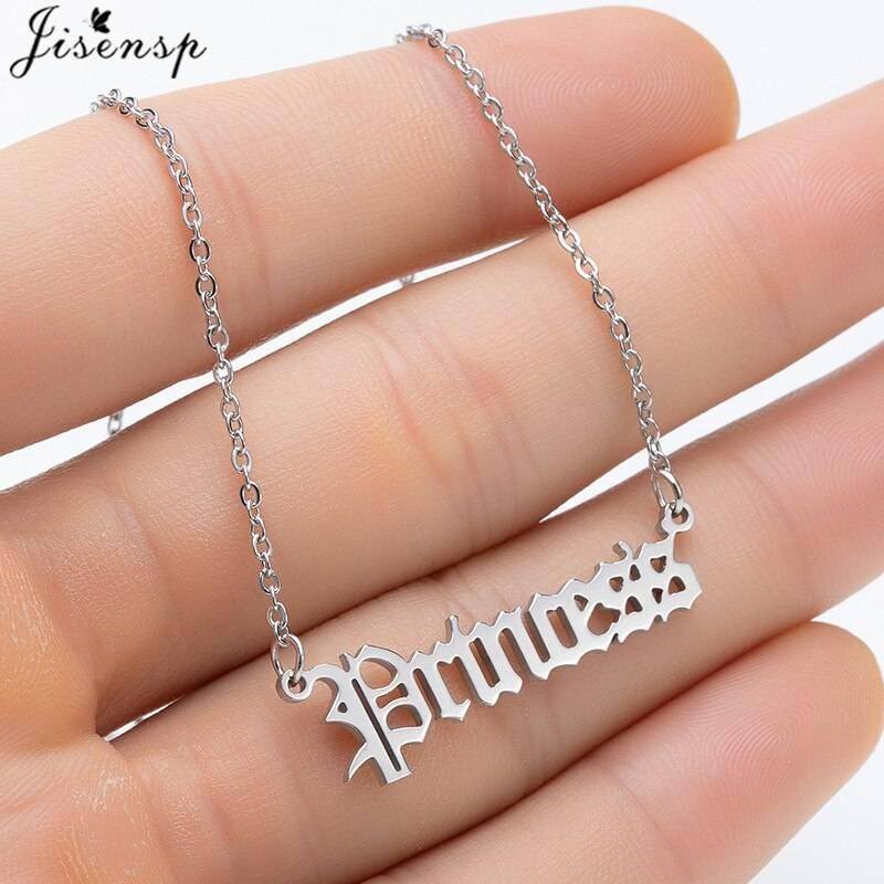 Hip Hop Art Letter Stainless Steel Necklace Gothic Punk Gross babygirl angel Baby princess prince Pendant Harajuku Necklace Gift