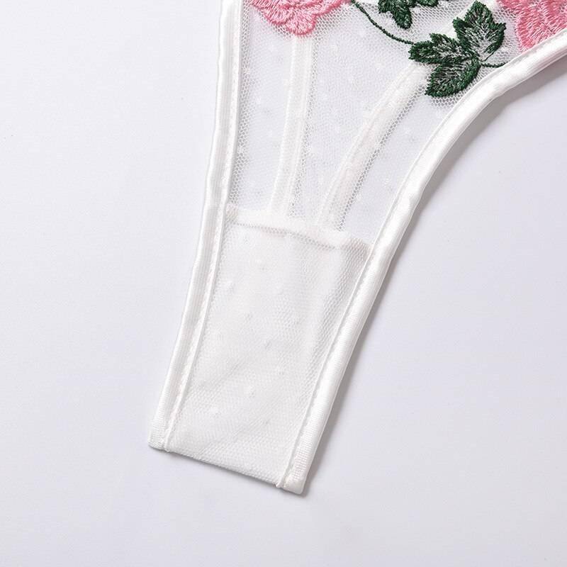 Rose Flower Embroidery Ladies Sexy Lingerie Summer Translucent Thin Exotic Bra And Panties Underwear Two Pieces Sensual Set
