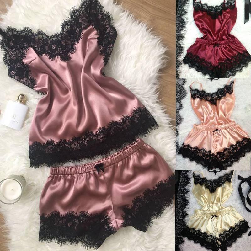 Sexy Lingerie Women Lace Lingerie Top Shorts Set Babydoll Underwear Set 2 Pcs Summer Cut-Out Bow Sleepwear Female Pajamas Set