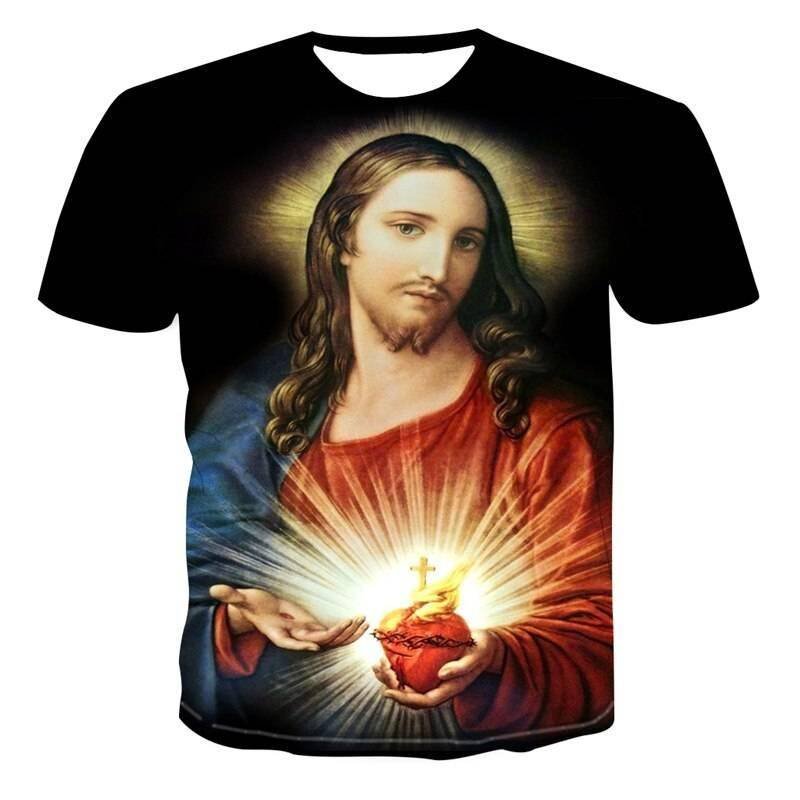 Summer Homme Clothing Casual Harajuku Short Sleeve Tee Shirts Religion Christ God Myth Cartoon 3D Jesus Print Top Men T-Shirt