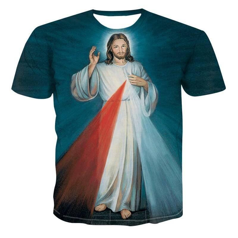 Summer Homme Clothing Casual Harajuku Short Sleeve Tee Shirts Religion Christ God Myth Cartoon 3D Jesus Print Top Men T-Shirt