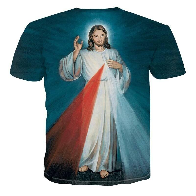 Summer Homme Clothing Casual Harajuku Short Sleeve Tee Shirts Religion Christ God Myth Cartoon 3D Jesus Print Top Men T-Shirt