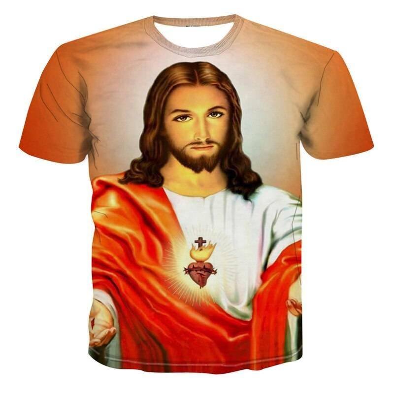 Summer Homme Clothing Casual Harajuku Short Sleeve Tee Shirts Religion Christ God Myth Cartoon 3D Jesus Print Top Men T-Shirt