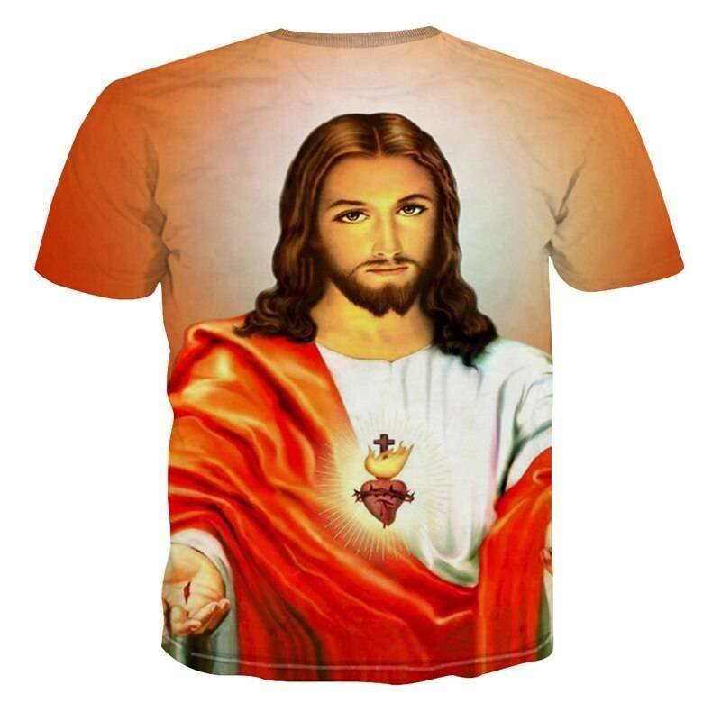 Summer Homme Clothing Casual Harajuku Short Sleeve Tee Shirts Religion Christ God Myth Cartoon 3D Jesus Print Top Men T-Shirt
