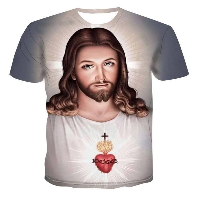 Summer Homme Clothing Casual Harajuku Short Sleeve Tee Shirts Religion Christ God Myth Cartoon 3D Jesus Print Top Men T-Shirt