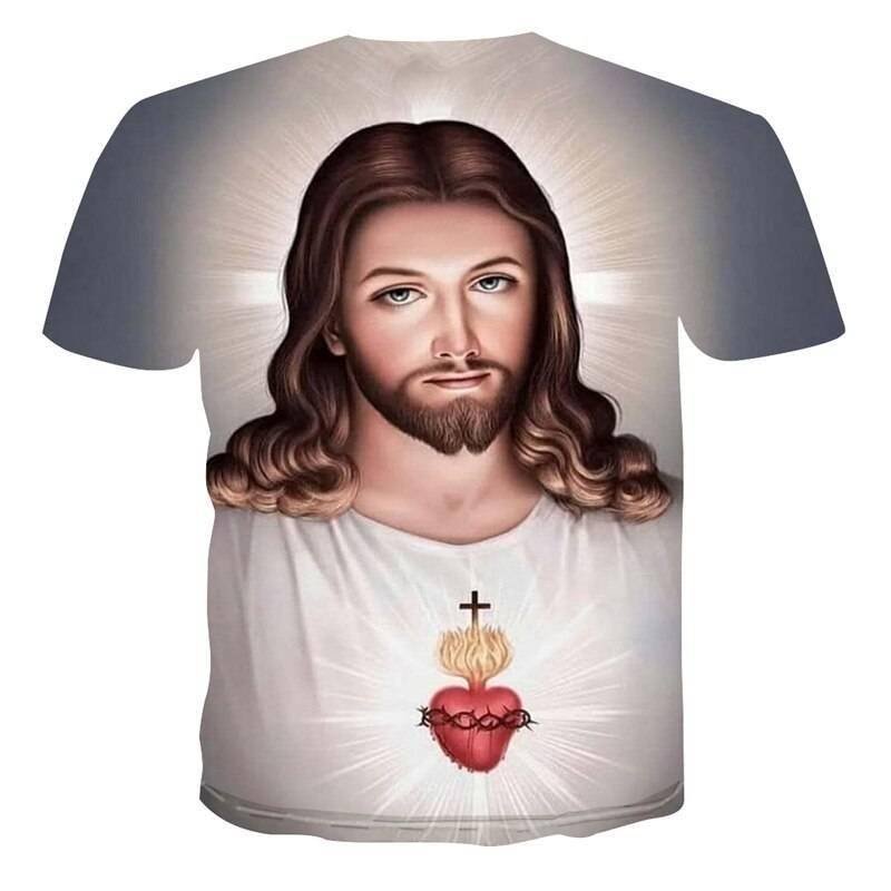 Summer Homme Clothing Casual Harajuku Short Sleeve Tee Shirts Religion Christ God Myth Cartoon 3D Jesus Print Top Men T-Shirt