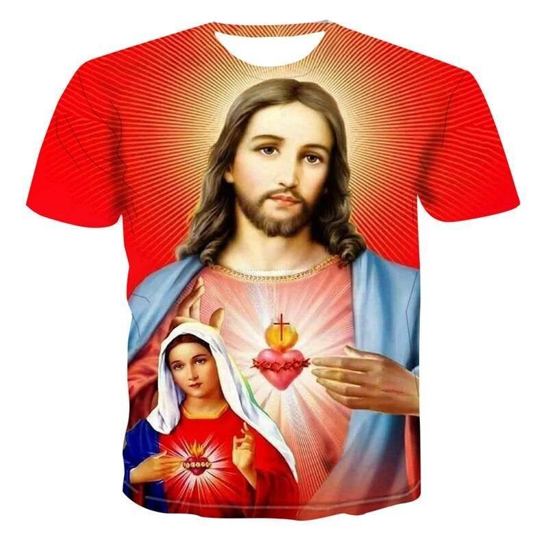 Summer Homme Clothing Casual Harajuku Short Sleeve Tee Shirts Religion Christ God Myth Cartoon 3D Jesus Print Top Men T-Shirt