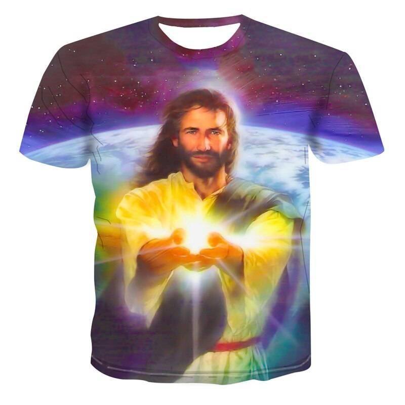 Summer Homme Clothing Casual Harajuku Short Sleeve Tee Shirts Religion Christ God Myth Cartoon 3D Jesus Print Top Men T-Shirt