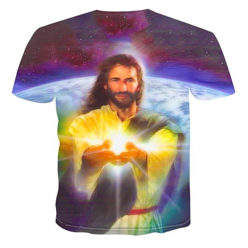 Summer Homme Clothing Casual Harajuku Short Sleeve Tee Shirts Religion Christ God Myth Cartoon 3D Jesus Print Top Men T-Shirt