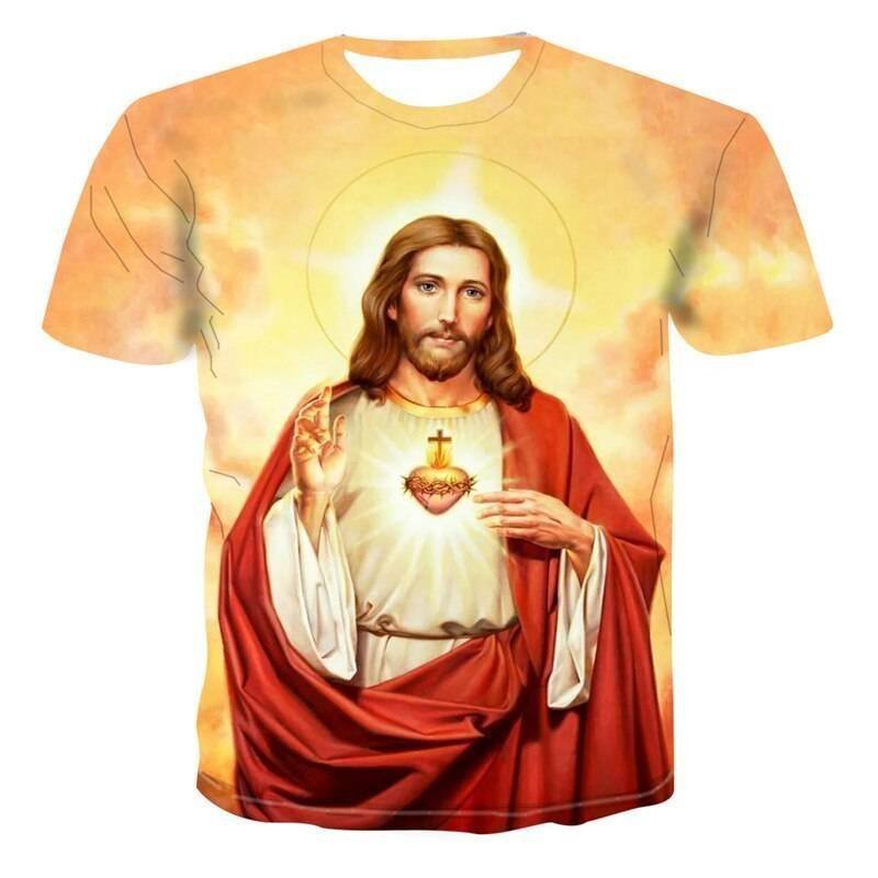 Summer Homme Clothing Casual Harajuku Short Sleeve Tee Shirts Religion Christ God Myth Cartoon 3D Jesus Print Top Men T-Shirt
