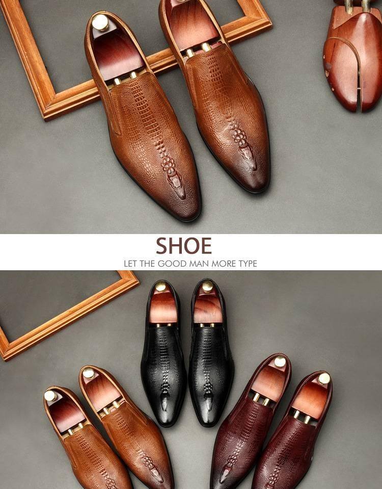 Handmade Mens Wedding Oxford Shoes Black Khaki Genuine Leather Brogue Men's Dress Shoes Slip On Business Formal Shoes For Men