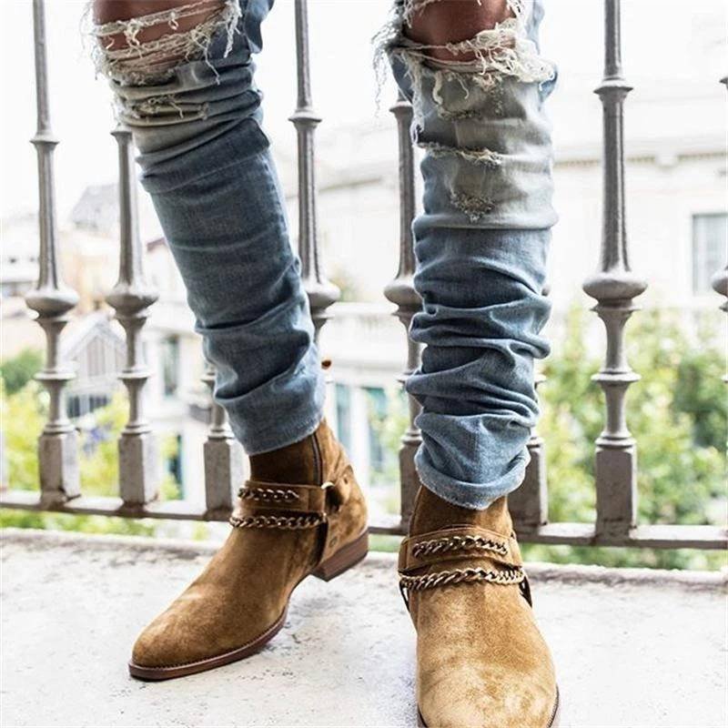 2020 Fashion Hot Men Shoes PU Leather Boots Metal Chain Round Head Soft Outdoor Warm Casual Boots Men Comfortable Botas Hombre 2020 Fashion Hot Men Shoes PU Leather Boots Metal Chain Round Head Soft Outdoor Warm Casual Boots Men Comfortable Botas Hombre
